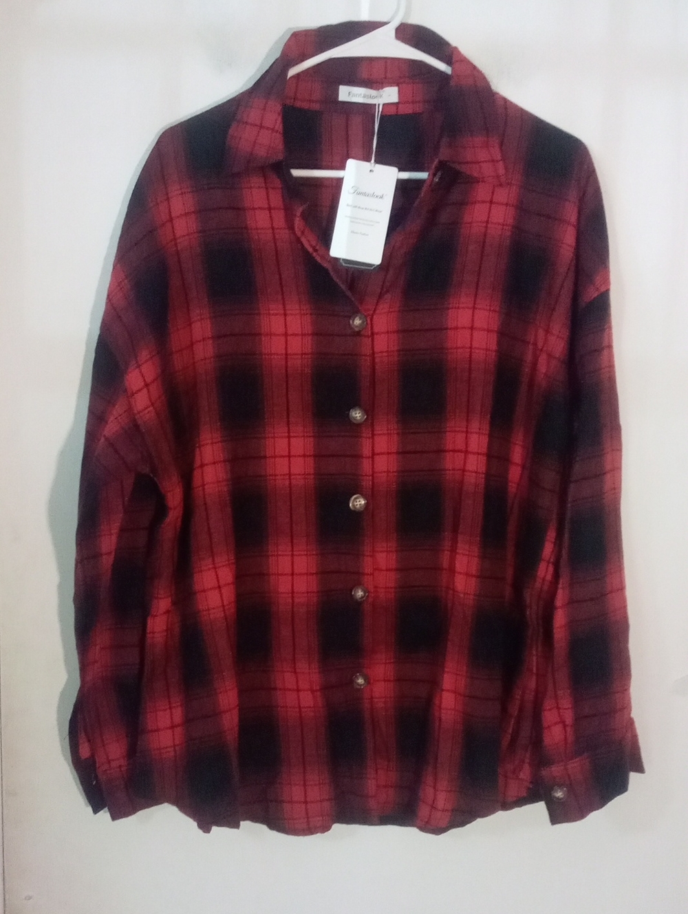 Fantaslooj Red Plaid Button-Up Shirt Large NWT Long Sleeve